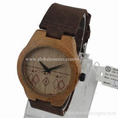 Cheap Bamboo Wooden Watches, Natural Wood Case, Guenuin Leather Strap, Japan Quartz Movement